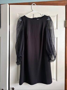 Vincent Camuto Sheer Puff Sleeve Black Dress